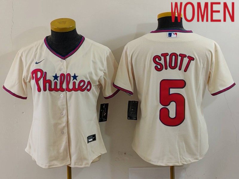 Women Philadelphia Phillies #5 Stott Cream Game 2024 Nike MLB Jersey style 1->youth mlb jersey->Youth Jersey